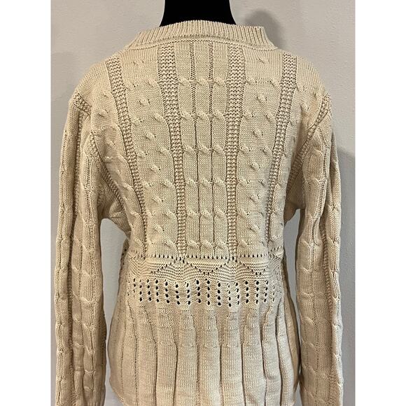 Cream Cable Knit Size Large Cottagecore Sweater Cozy Fisherman Knit - Picture 7 of 12